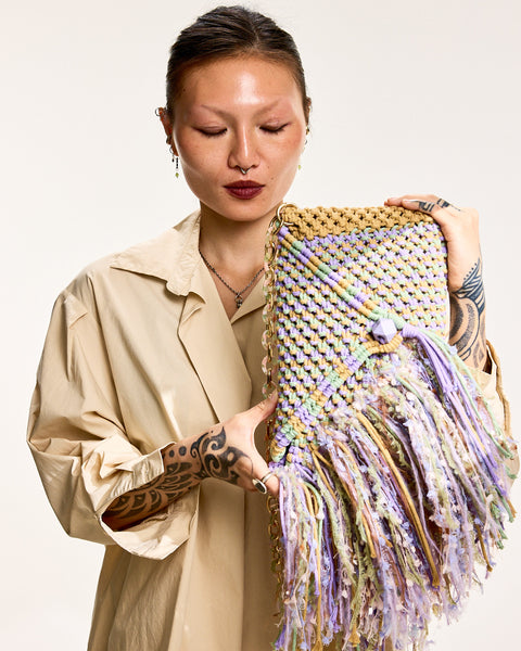 Milla Lilac & Khaki Macrame Clutch & Shoulder Bag