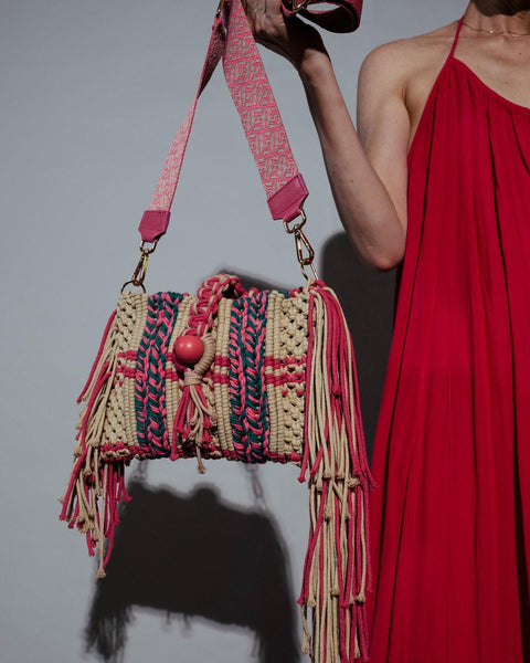 Gemma - Handwoven pink and khaki dual tone clutch and shoulder bag.