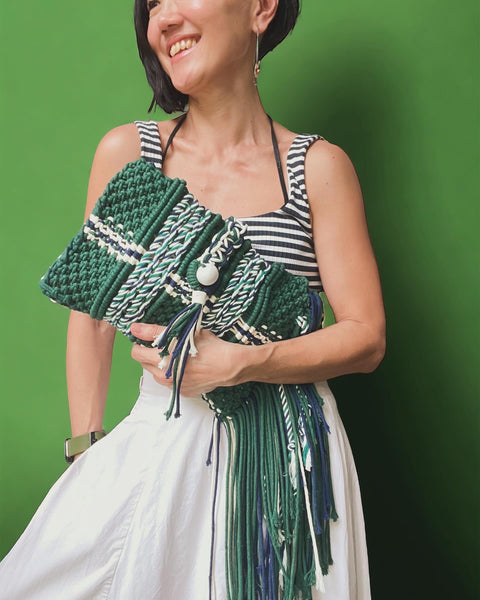 Shania Blue & Green Macrame Clutch & Shoulder Bag