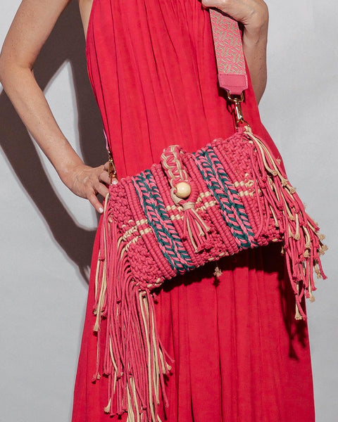 Gemma - Handwoven pink and khaki dual tone clutch and shoulder bag.