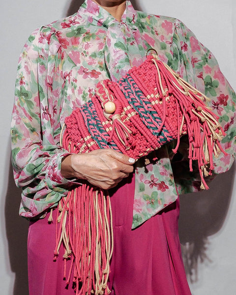 Gemma - Handwoven pink and khaki dual tone clutch and shoulder bag.