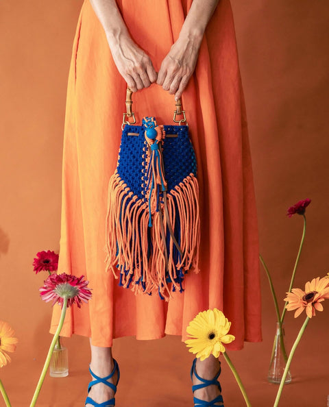 Cassandra DUO Blue & Orange Macrame Bucket Bag