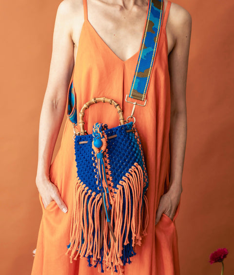 Cassandra DUO Blue & Orange Macrame Bucket Bag
