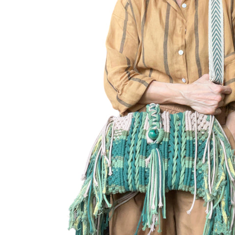 Suma Forest Green Macrame Clutch & Shoulder Bag