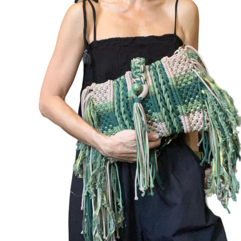 Suma Forest Green Macrame Clutch & Shoulder Bag