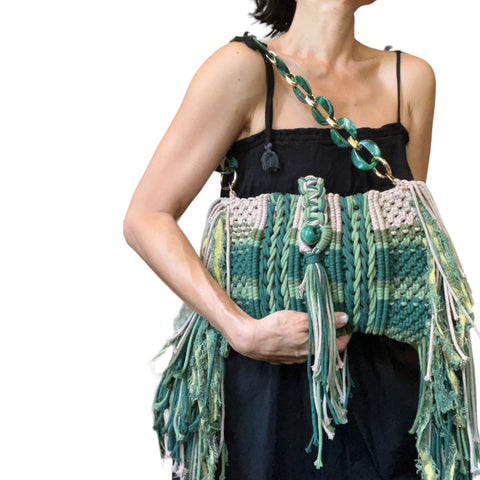 Suma Forest Green Macrame Clutch & Shoulder Bag