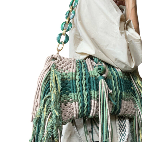 Suma Forest Green Macrame Clutch & Shoulder Bag