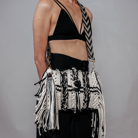 Greta Handwoven Black and White Macrame Handcarry & Shoulder Bag