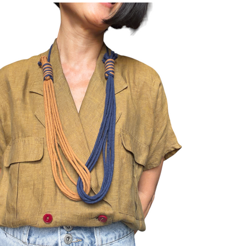 Mona Interlacing Olive Green & Navy Rope Necklace
