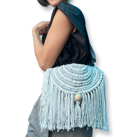 Gilda Sparkly Silver Macrame Clutch Bag