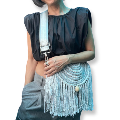 Gilda Sparkly Silver Macrame Clutch Bag