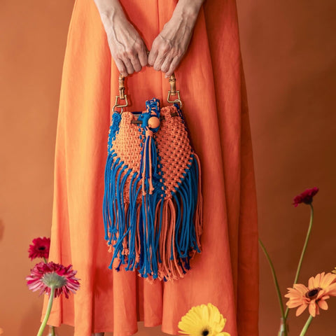 Cassandra DUO Blue & Orange Macrame Bucket Bag