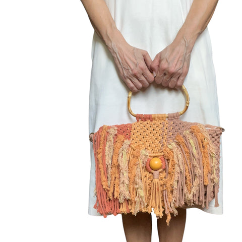 Nadine Burnt Orange Handcarry & Crossbody Macrame Doctor Bag