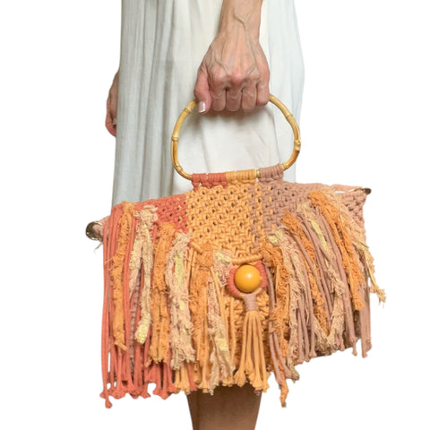 Nadine Burnt Orange Handcarry & Crossbody Macrame Doctor Bag