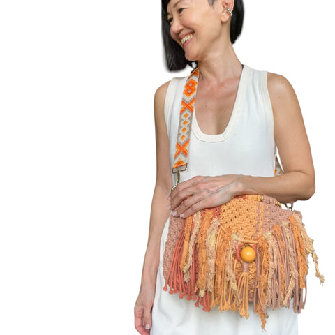 Nadine Burnt Orange Handcarry & Crossbody Macrame Doctor Bag