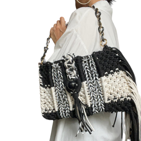 Katya Black and White Macrame Handcarry & Shoulder Bag