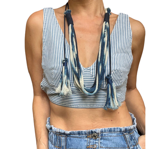 Salmah - Hand-dyed Blue Denim Coloured Rope Necklace