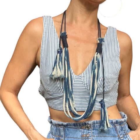 Salmah - Hand-dyed Blue Denim Coloured Rope Necklace
