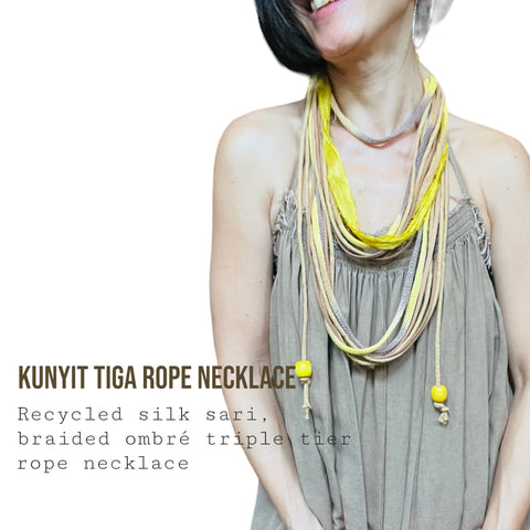 Kunyit Tiga Three Tier  Ombre Yellow Rope Necklace