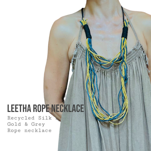 Leetha Handwoven Recycled Silk Sari Layered Bound Rope Necklace