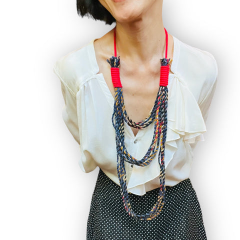 Mari Handwoven Recycled Sari Triple Layer Rope Necklace