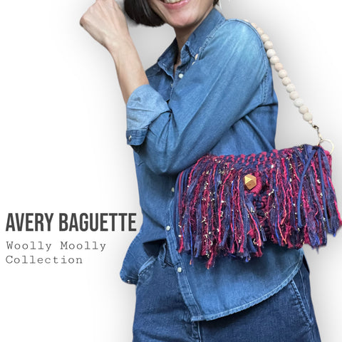 Avery Navy Blue and Burgundy Sparkly Baguette Bag