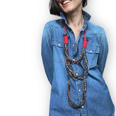 Mari Handwoven Recycled Sari Triple Layer Rope Necklace