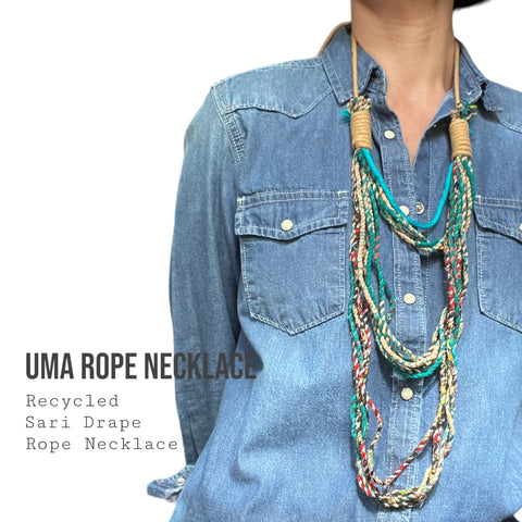 Uma Handwoven Recycled Sari Triple Layer Rope Necklace