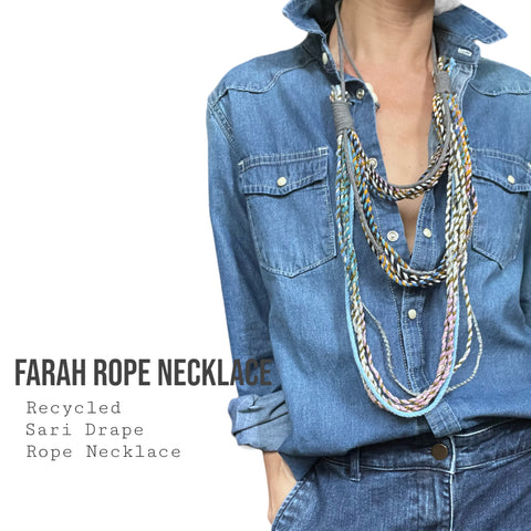 Farah Handwoven Recycled Sari Triple Layer Rope Necklace