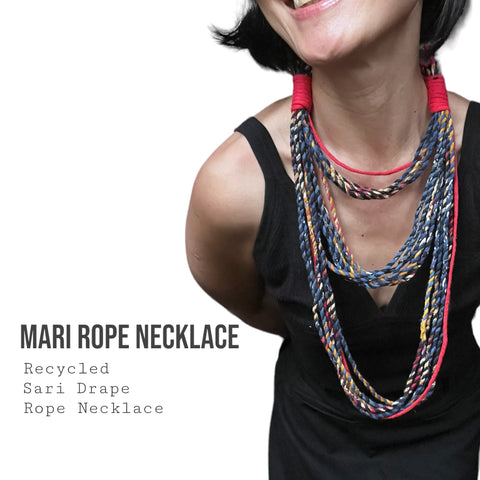Mari Handwoven Recycled Sari Triple Layer Rope Necklace