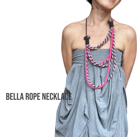 Bella - Pink and Grey Braided Three-Tier Bound Rope Necklace