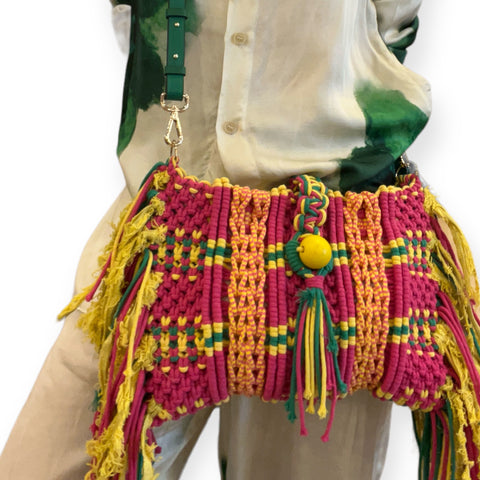Candida DUO Pink & Green Macrame Clutch & Shoulder Bag