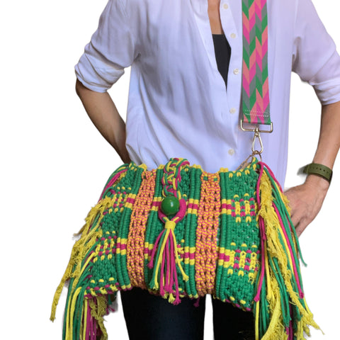 Candida DUO Pink & Green Macrame Clutch & Shoulder Bag