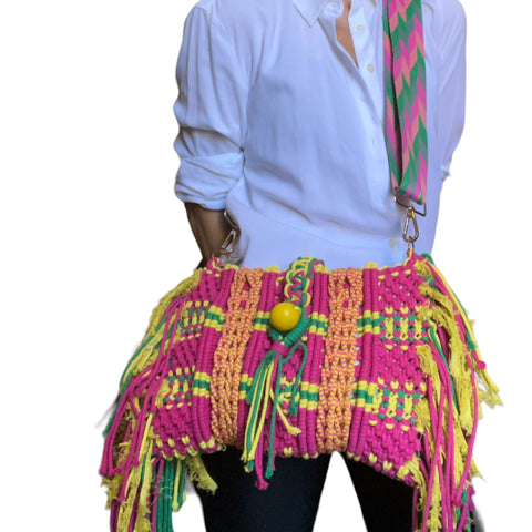 Candida DUO Pink & Green Macrame Clutch & Shoulder Bag