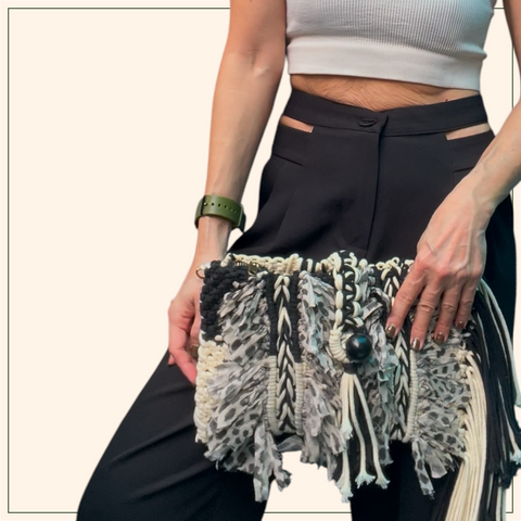 Priya - Monochrome Macrame Clutch & Shoulder Bag