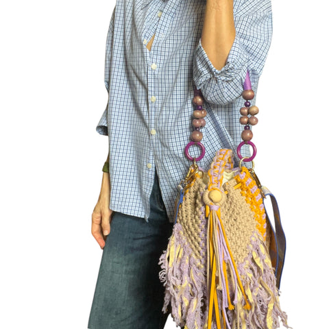 Hannah- Lilac & Turmeric Duo Macrame Bucket Bag