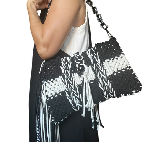 Carey Handwoven Black and White DUO Macrame Handcarry & Shoulder Bag