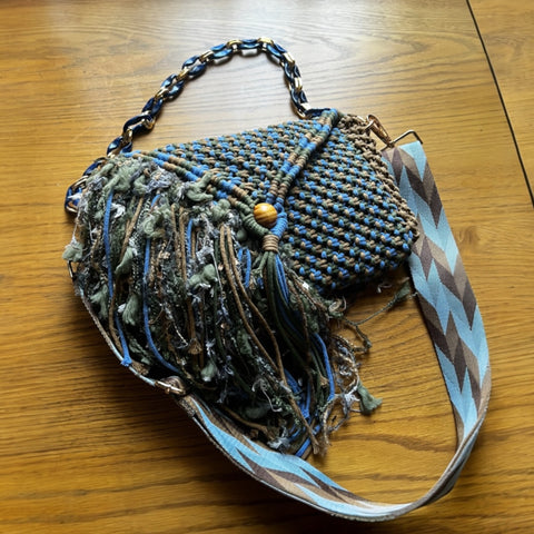 Faith Forest Green & Sky Blue Macrame Clutch & Shoulder Bag