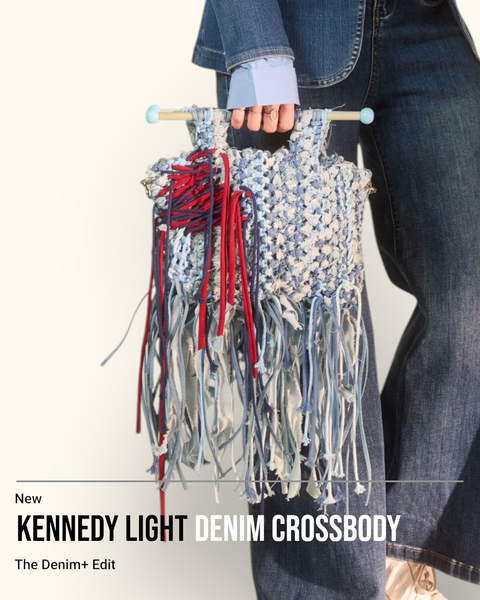 Kennedy Mixed Denim Macrame Satchel
