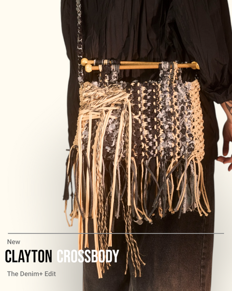 Clayton Black & Khaki Denim Macrame Satchel
