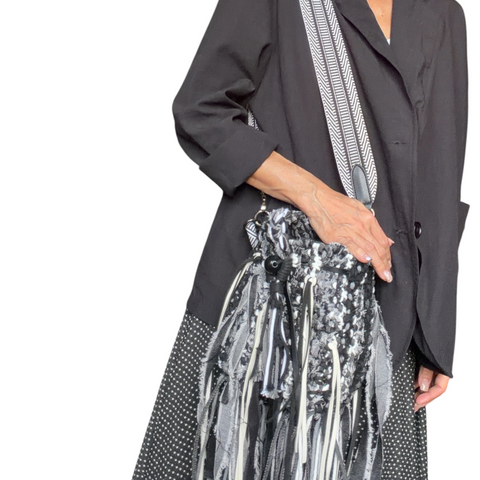 Norma Black & White Macrame Bucket Bag