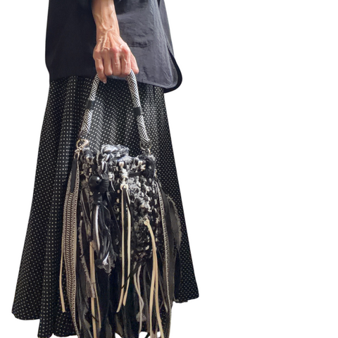Norma Black & White Macrame Bucket Bag