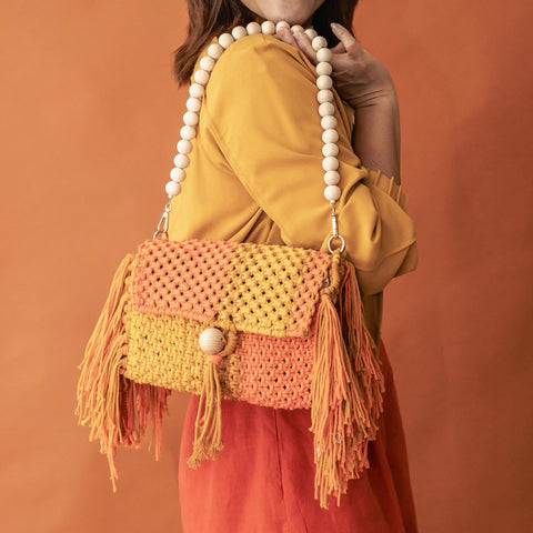 Rayenne Orange & Turmeric Macrame Shoulder & Crossbody Bag
