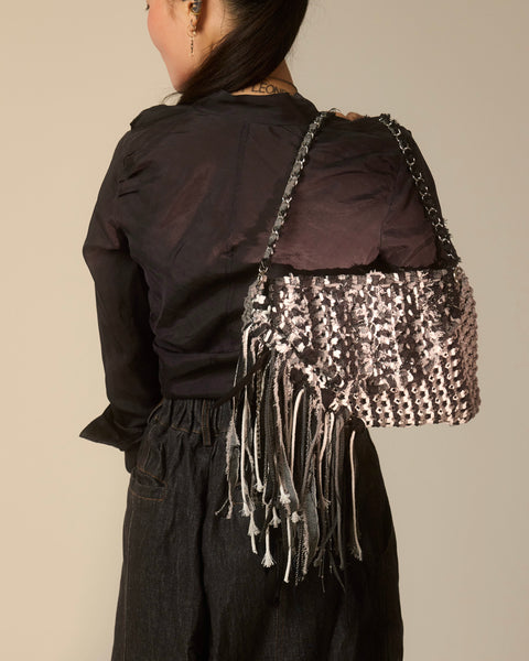 Teluna Black, Grey & White Denim Handwoven Clutch, Shoulder & Crossbody Bag