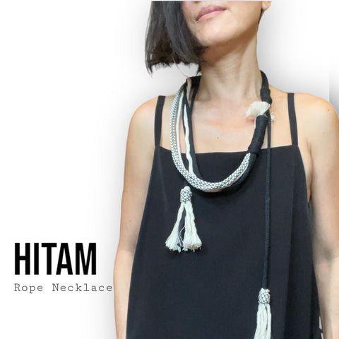 Hitam - Short Monochrome Rope Necklace with Tassels