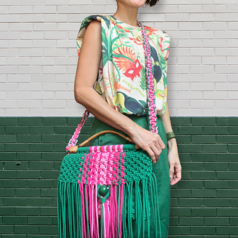 Lolla Handcarry Tote & Crossbody Bag with Rattan Handles