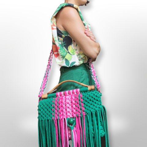 Lolla Handcarry Tote & Crossbody Bag with Rattan Handles