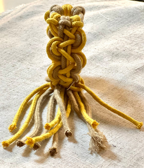 Bound handwoven cotton statement cuff bracelet in mustard yellow and khaki