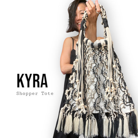 Kyra Monochrome Shopper Macrame Tote Bag