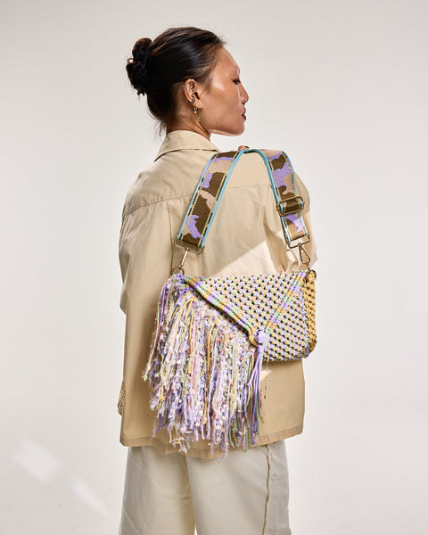 Milla Lilac & Khaki Macrame Clutch & Shoulder Bag